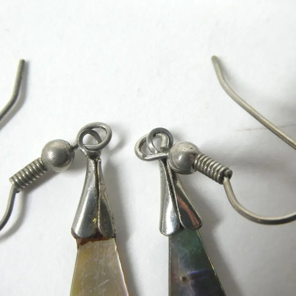 Mother of Pearl Triangle Earrings Vintage Dangle Silver Abalone Shell